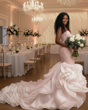 Sweetheart Ruffle Train Mermaid Wedding Dress