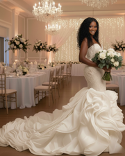 Sweetheart Ruffle Train Mermaid Wedding Dress