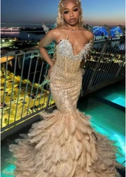 Sheath Dazzling Crystals Feathered Mermaid Prom Dress