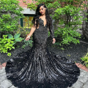 2025 Black Sparkly Mermaid  Luxury Diamond Applique Prom Dress