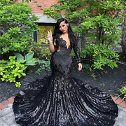 2025 Black Sparkly Mermaid  Luxury Diamond Applique Prom Dress