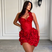Red Blossom Beaded Charming Floral Birthday Dress