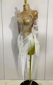 Side view showing transparent sexy evening dress