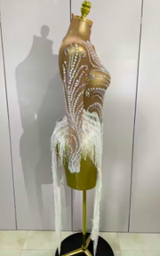Side view showing transparent sexy evening dress