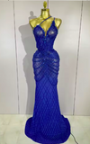 blue sparkly sequin crystal mesh one-shoulder maxi dress, perfect for evening parties, birthdays, and stage performances.