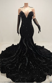 Sequin and feather illusion mermaid prom dress in glamorous Shani design