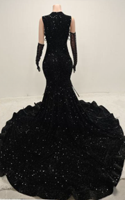 Sequin and feather illusion mermaid prom dress in glamorous Shani design