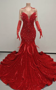 Sequin and feather illusion mermaid prom dress in glamorous Shani design