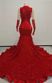 Sequin and feather illusion mermaid prom dress in glamorous Shani design