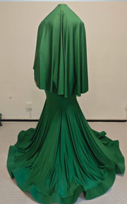 Emerald Green Cleo beaded mermaid prom dress with detachable beaded cape for prom, evening parties, or red carpet events.
