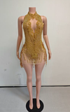 Sharmaine Gold Luxury Crystal Diamond Birthday Dress - Ready to Ship