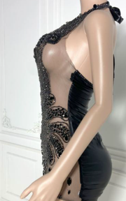 Halter birthday dress with sparkling beads, diamonds, and crystal details for parties and special occasions.