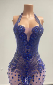 Halter birthday dress with sparkling beads, diamonds, and crystal details for parties and special occasions.