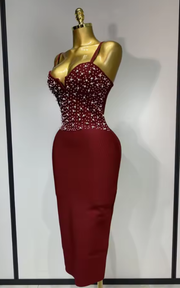 Angelica black and red V-neck bodycon bandage dress for sexy evening, birthday, and club events