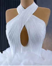 Wedding bride halter criss cross sleeveless ruffle lace up back bridal dress