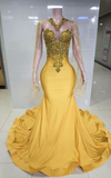 Diane yellow rhinestone crystal mermaid prom dress for women formal night