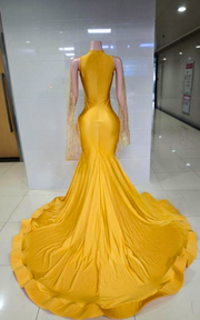 Diane yellow rhinestone crystal mermaid prom dress for women formal night