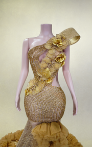 Sparkly gold diamond beaded crystal rhinestone sequin long prom dress