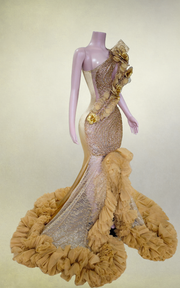 Sparkly gold diamond beaded crystal rhinestone sequin long prom dress