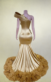 Sparkly gold diamond beaded crystal rhinestone sequin long prom dress