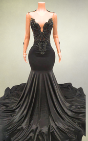 Sparkly Black Crystal Rhinestone Mermaid Prom Dress
