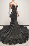 Sparkly black crystal rhinestone mermaid prom dress