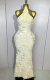 Meara Halter High Waist Floral Embroidered Slim Long Evening Dress