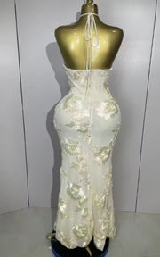 Meara Halter High Waist Floral Embroidered Slim Long Evening Dress