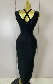 Sam Elegant Slim Black Wrap Sleeveless Long Dress