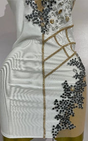 Sparkly Diamond Spandex Mesh Sheer Spliced Mini Birthday Dress