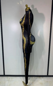 Alyssa Gold Rhinestone Shimmer Statement Jumpsuit