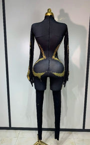 Alyssa Gold Rhinestone Shimmer Statement Jumpsuit