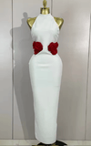 Kelly Backless White Bodycon Long Bandage Dress With Red Flower