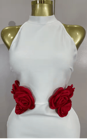 Kelly Backless White Bodycon Long Bandage Dress With Red Flower