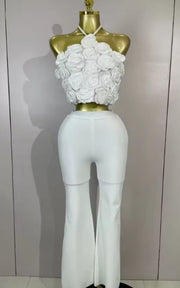 Annie Halter 3D Floral Backless Bodycon Bandage Two Piece Set