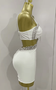 Glenda Luxury White Diamond Chain Sleeveless Bodycon Mini Dress