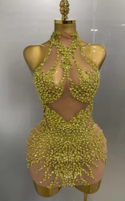 Aurelia – Sparkly Rhinestone Mesh See-Through Dress