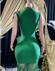 Emerald Green Glitter Lace Ruffle Sheer Sexy Long Mermaid Prom Dress 2025