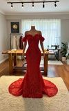 Strapless red beaded mermaid prom dress for prom, evening parties, or special celebrations.