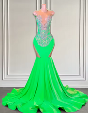 Neon Green Glamour Prom Dress 2025 Sparkling Crystal Mermaid