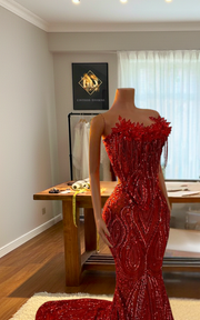 Strapless red beaded mermaid prom dress for prom, evening parties, or special celebrations.