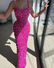 Haute Couture Fuchsia Spaghetti Strap Dress