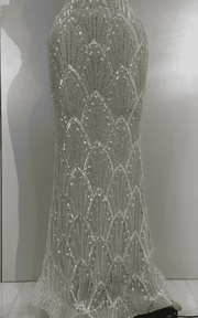 Amber Luxury Beaded Sequin Pearl Strapless Mesh Long Dress