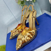 Fretwork High Heels Luxury Gold Flower Carving Slingback Sandals Stiletto
