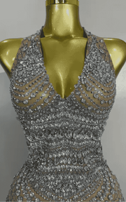 Akisha Sparkly Rhinestone Backless Sheer Mesh Bodycon Mini Dress