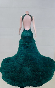 Miesha elegant tulle ruched train prom dress for women formal night