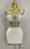 Glenda Luxury White Diamond Chain Sleeveless Bodycon Mini Dress