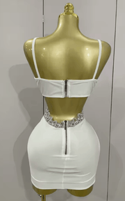 Glenda Luxury White Diamond Chain Sleeveless Bodycon Mini Dress