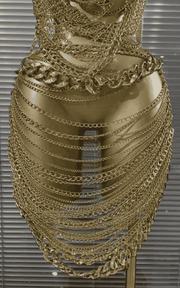 Klaudia Sexy Golden Sequin Chain Two Piece Set