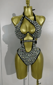 Kaye Crystal Handmade Sparkly Diamond Bodysuit Swimsuit